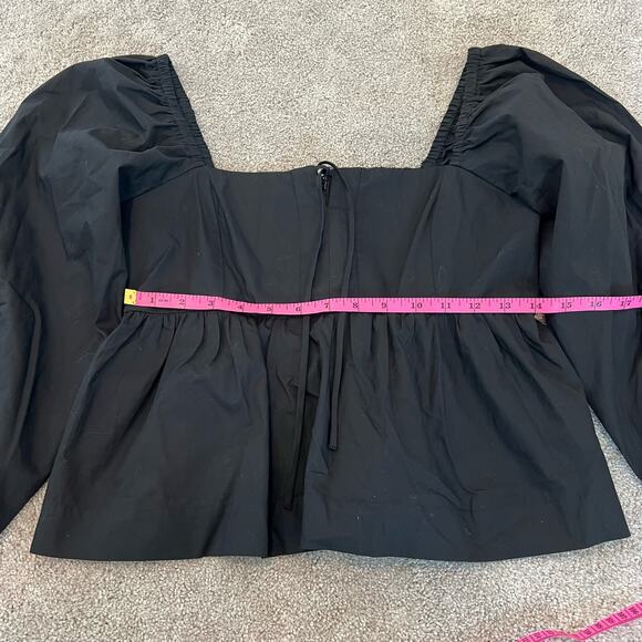 J Crew Women's Cropped Square Neck‎ Longsleeve Cotton Blouse Black Size 8 - Picture 9 of 9